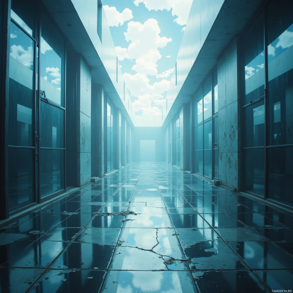 Semi-abstract image with many empty light space at center of beautiful background, that is suitable for the post:  I navigate a maze of glass, each pane reflecting a forgotten echo that lures the bold.