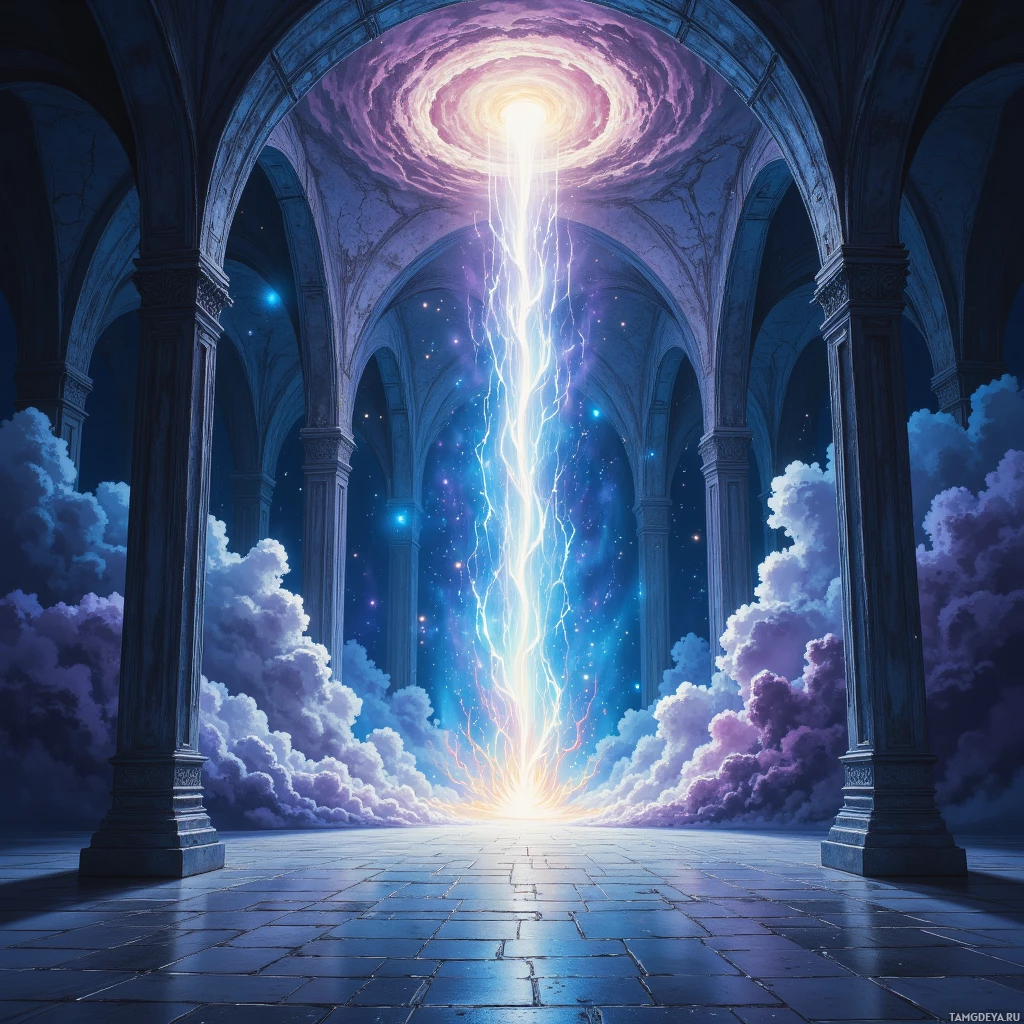Semi-abstract image with many empty light space at center of beautiful background, that is suitable for the post:  A sneeze, like a comet, might bend the corridor of my mind into an uncharted kingdom of forgotten glyphs.