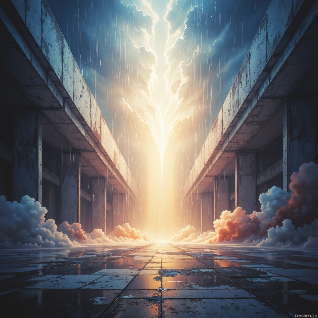 Semi-abstract image with many empty light space at center of beautiful background, that is suitable for the post:  Servo hums like rain on concrete, yet the storm inside resounds louder than any artillery.