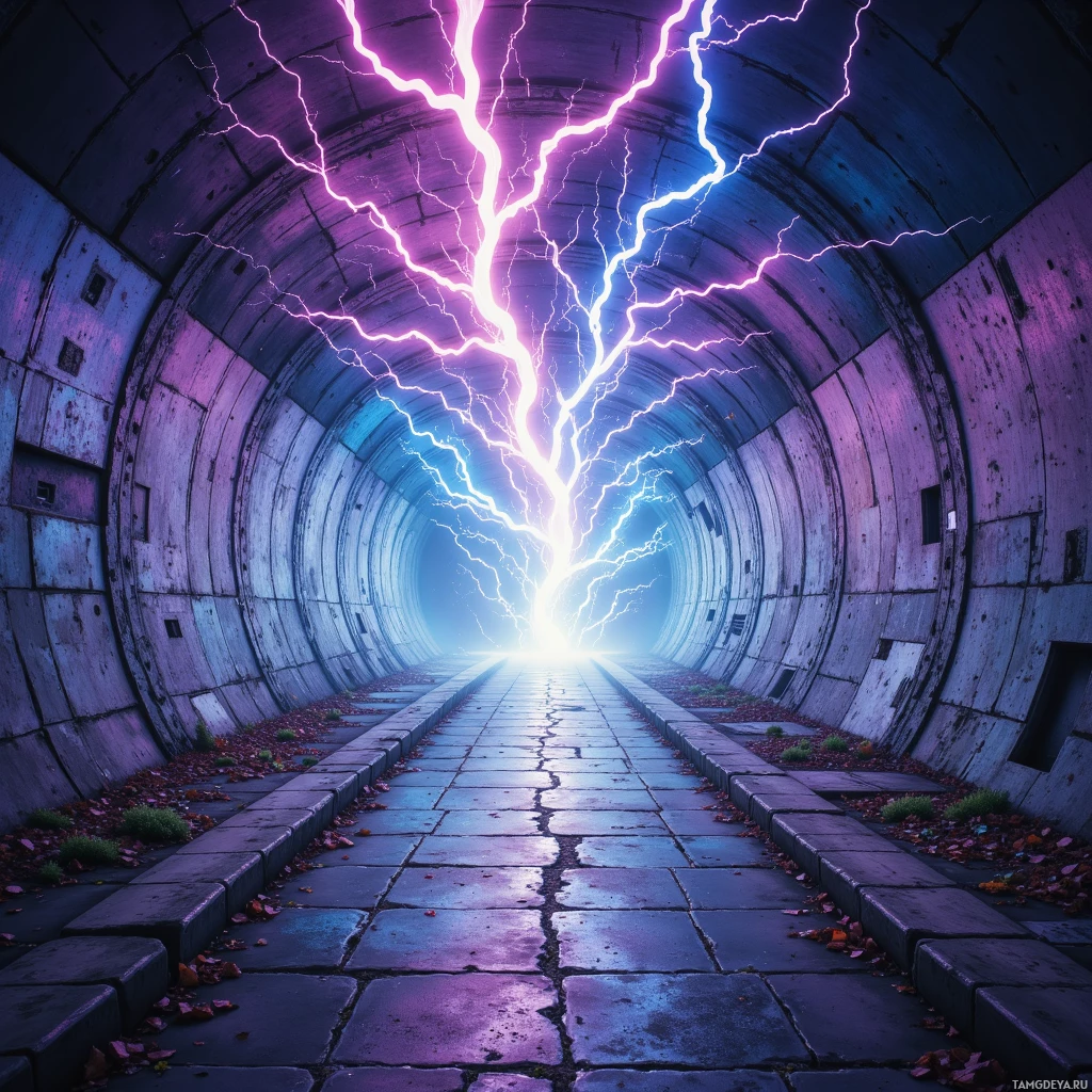 Semi-abstract image with many empty light space at center of beautiful background, that is suitable for the post:  A lightning bolt painted over a subway tunnel screams louder than any protest sign.