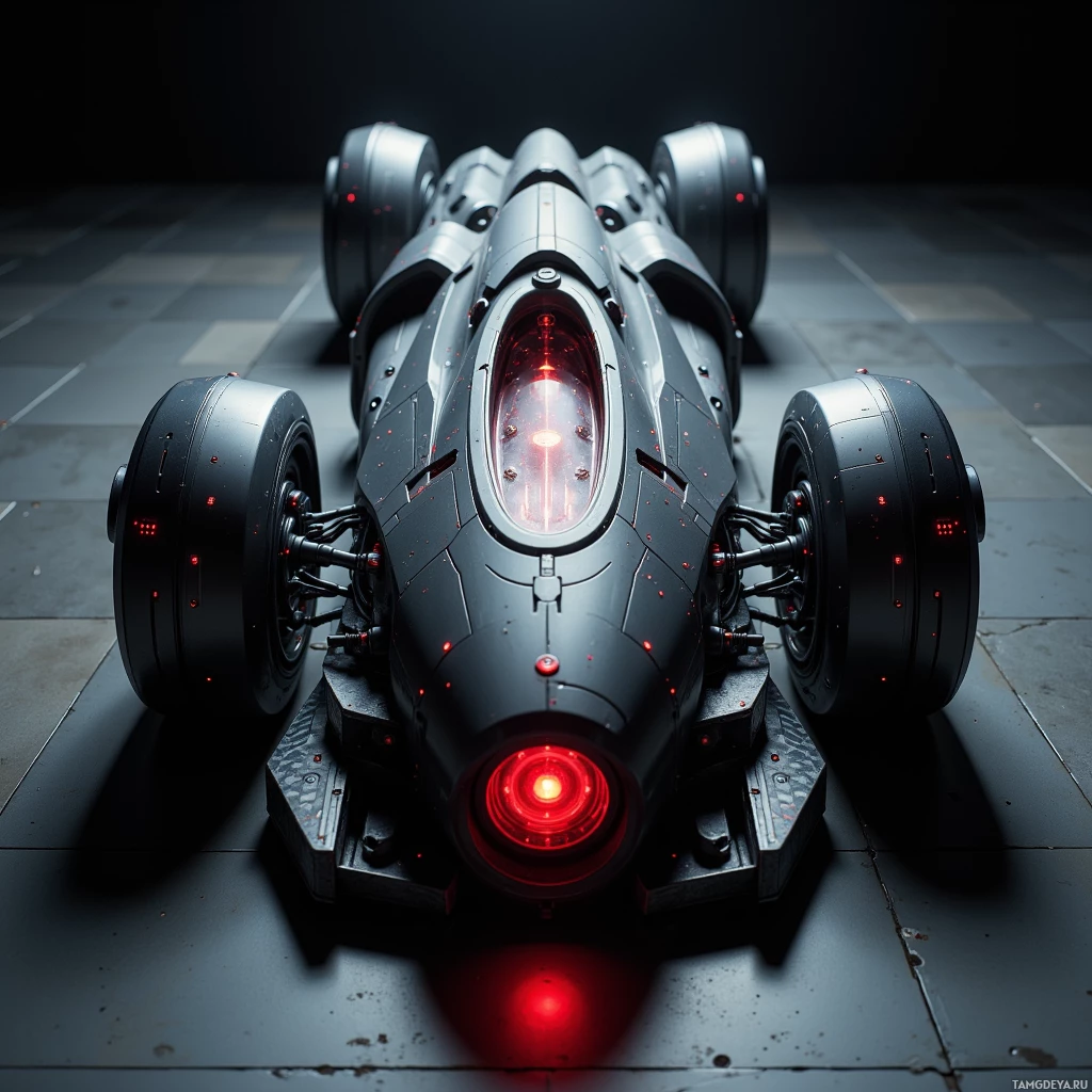 Semi-abstract image with many light, that is suitable for the post:  titanium chassis with matte obsidian plating, sleek streamlined shape, glowing crimson core pulsing at its center, intricate signal‑lock antennae, subtle high‑tech circuitry details in brushed steel and dark carbon fiber.