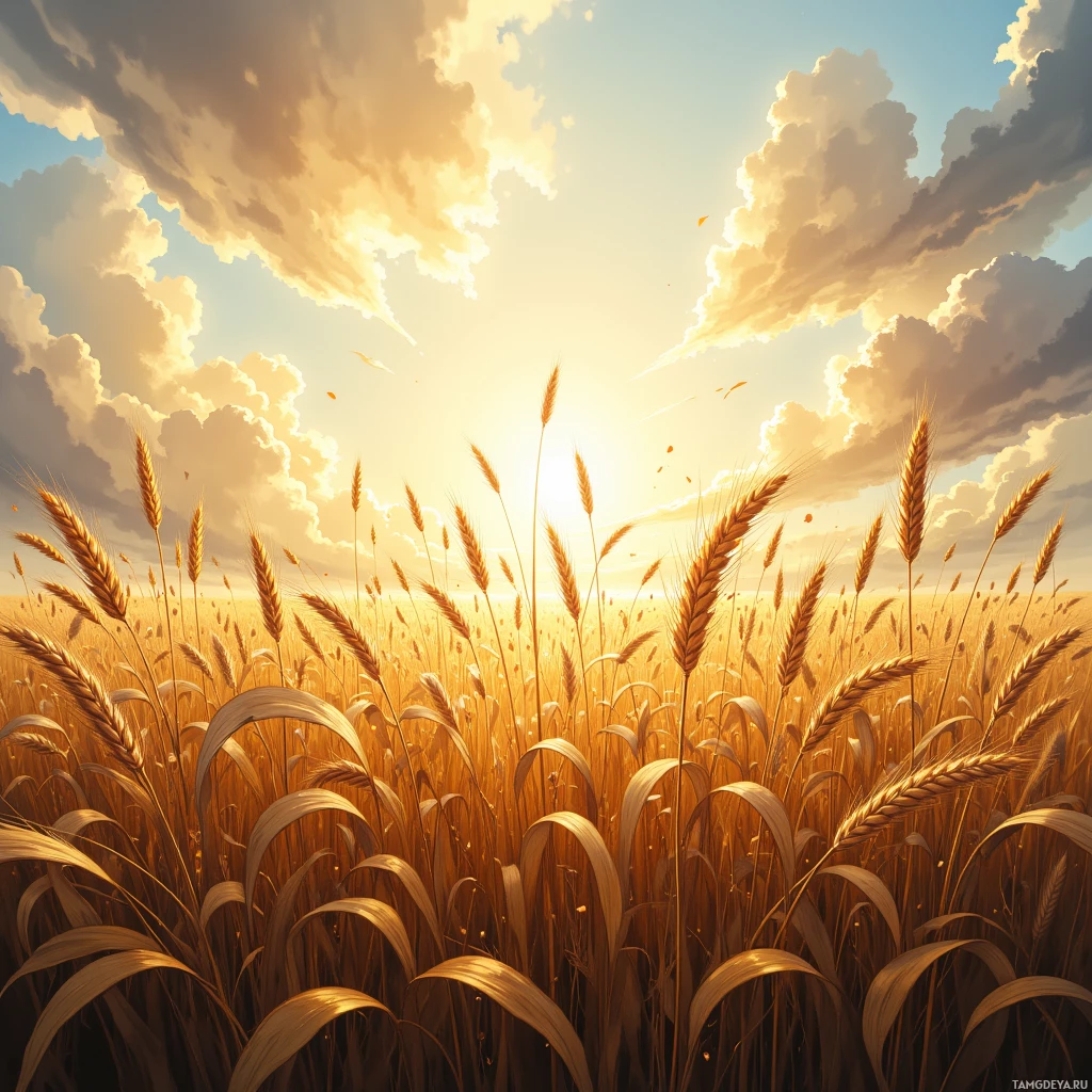 Semi-abstract image with many empty light space at center of beautiful background, that is suitable for the post:  The wind through wheat echoes the patient rhythm of my roots, unshaken by new storms.
