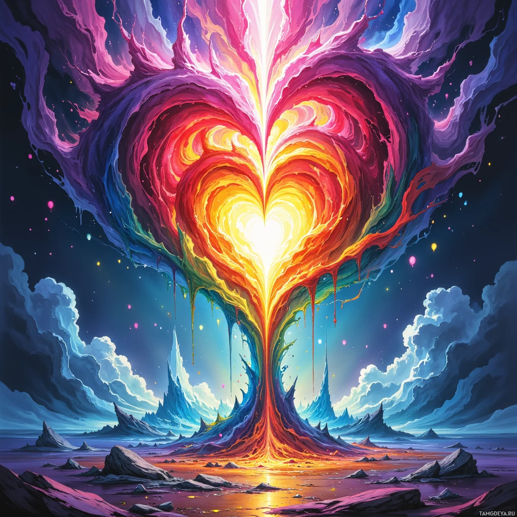 Semi-abstract image with many empty light space at center of beautiful background, that is suitable for the post:  The glitter tornado’s heart drips rainbow ink, chasing the missing minutes I’ve lost in my paper dragon’s tail.