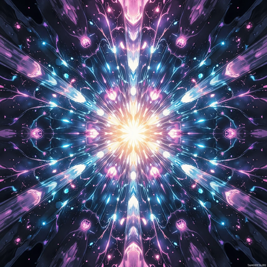 Semi-abstract image with many empty light space at center of beautiful background, that is suitable for the post:  A kaleidoscope of applause inside, each shard a mirror, yet the echo still feels hollow.