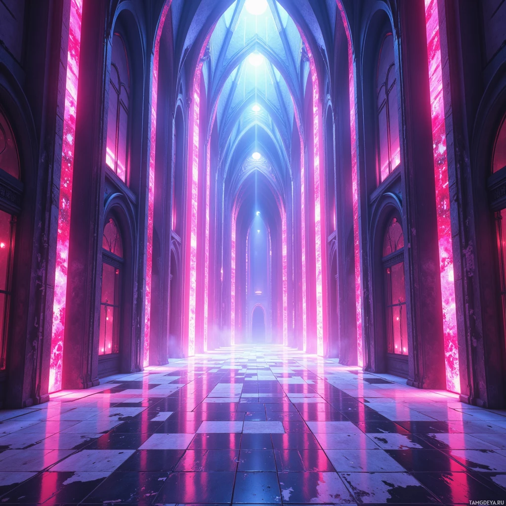 Semi-abstract image with many empty light space at center of beautiful background, that is suitable for the post:  Every pixel I sculpt feels like a heartbeat, pulsing in a neon cathedral where the future hums its echo.