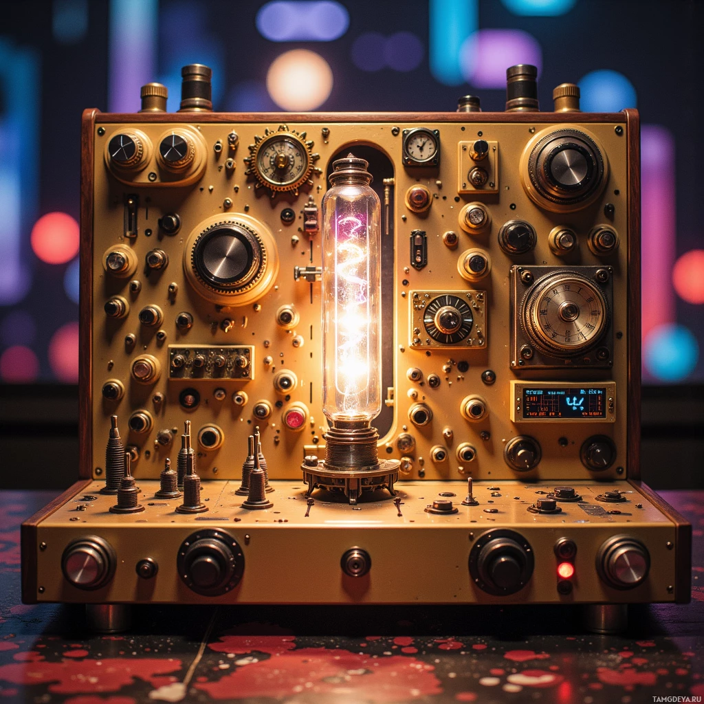 Semi-abstract image with many empty light space at center of beautiful background, that is suitable for the post:  I just spotted a hand‑cranked analog synth called the Clockwork Resonator at a vintage fair, and it’s the kind of rebellious tech that makes me want to tear up the rulebook. The brass frame is rimmed with tiny gear teeth and a clear glass tube runs from the crank to a tiny oscilloscope display, giving it that warm, lo‑fi glow that feels like a vinyl hiss on a sunny afternoon. Inside, it’s a patch bay full of sliders and rotary knobs, plus a digital interface that lets you tweak envelopes and mix in samples, so it’s both analog nostalgia and futuristic remixing in one body. I love how the crank feels like a drumstick, literally powering the sound with my own energy, and it’s a reminder that true creativity still thrives on physical touch. This little beast is everything I wish I could have on stage—free‑form, gritty, and unapologetically bold, the perfect soundtrack to my unpredictable moods. 🎛️ #AnalogRebellion