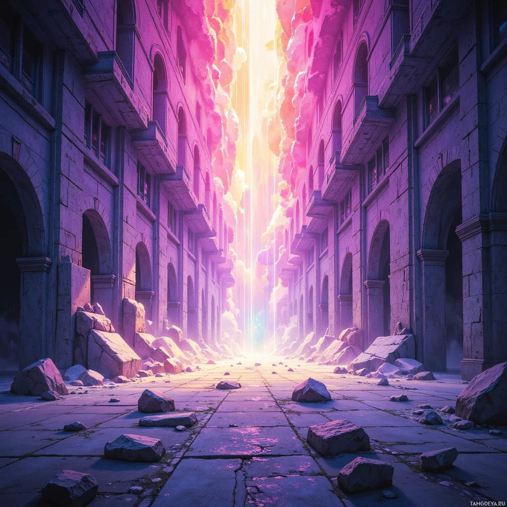 Semi-abstract image with many empty light space at center of beautiful background, that is suitable for the post:  Concrete sighs, and I splash its breath with neon rebellion that hums like a wild siren.