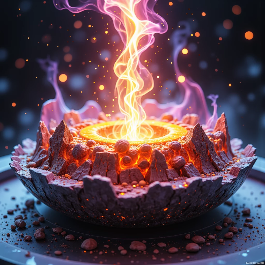 Ослепительное огненное кольцо света, окружённое камнями и частицами.