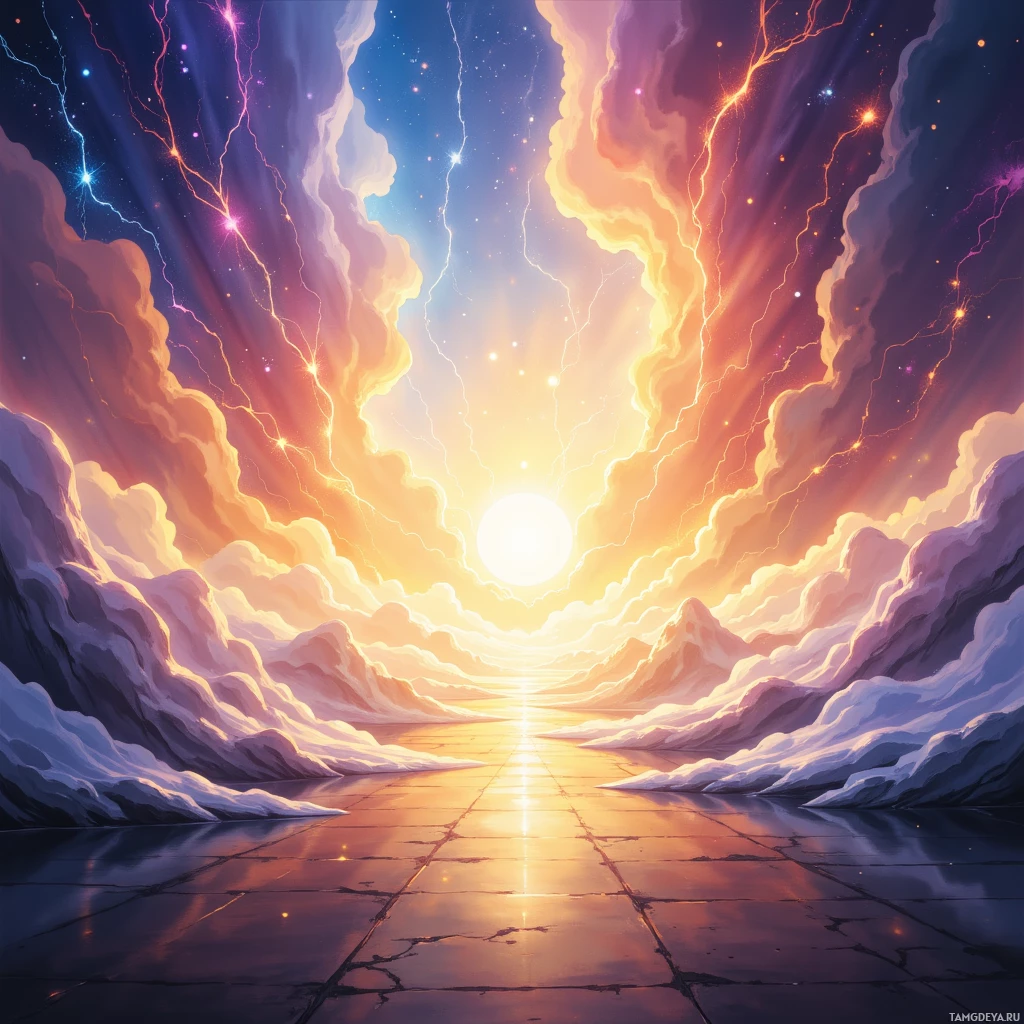 Semi-abstract image with many empty light space at center of beautiful background, that is suitable for the post:  Sunbeams taste electric, and I dance on their spark‑filled edges.