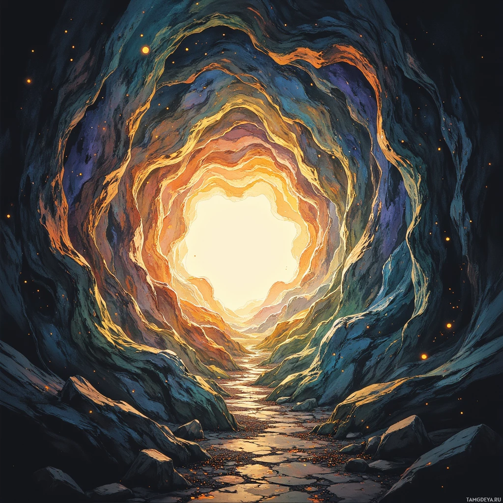 Светлый, неземной туннель, полный переливающихся красок и с ярким светом в конце.