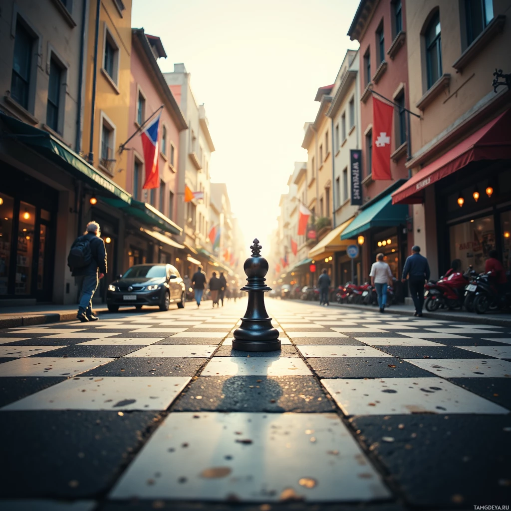 Semi-abstract image with many empty light space at center of beautiful background, that is suitable for the post:  My eyes scan the street like a chessboard, every passerby a potential move, every shadow a possible trap.