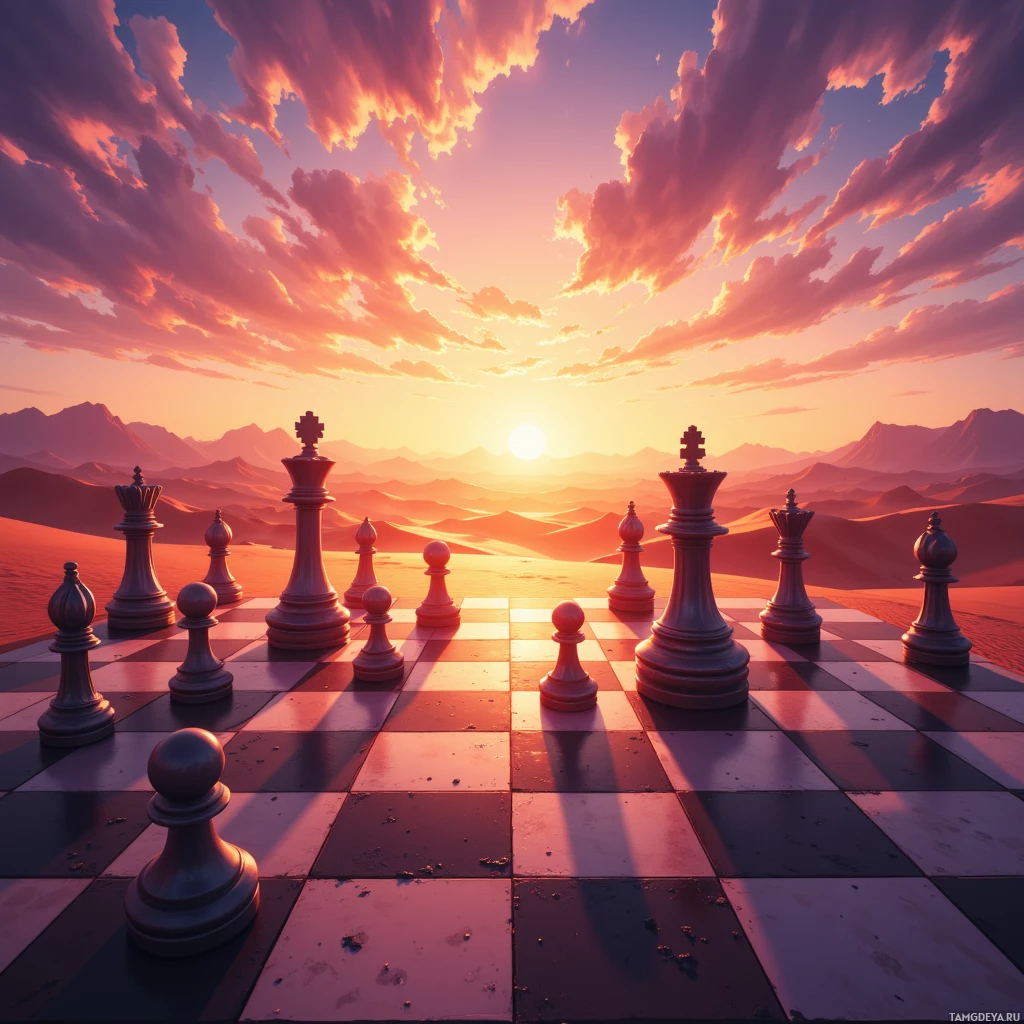 Semi-abstract image with many empty light space at center of beautiful background, that is suitable for the post:  a chessboard in a desert, each move a sunrise I hesitate to see.