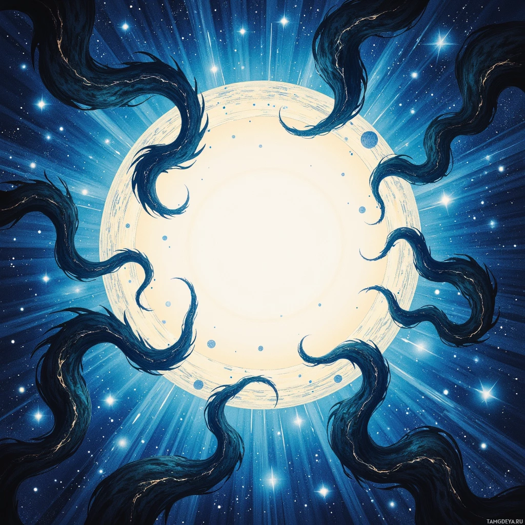 Semi-abstract image with many empty light space at center of beautiful background, that is suitable for the post:  The moon's ink spills onto my notebook, turning ordinary thoughts into constellations of forgotten dragons.