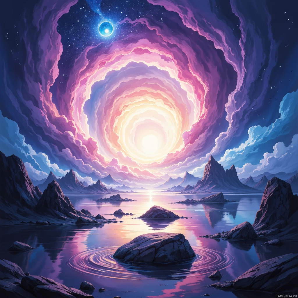 Semi-abstract image with many empty light space at center of beautiful background, that is suitable for the post:  Every decision is a stone I toss into a storm, watching ripples dictate the shape of tomorrow.