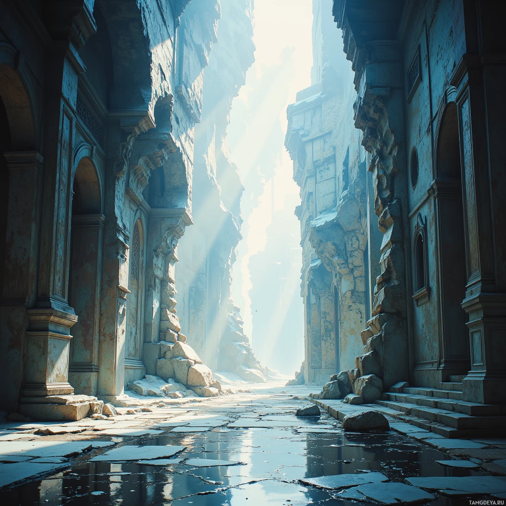 Semi-abstract image with many empty light space at center of beautiful background, that is suitable for the post:  My studio is a fractured mirror, each shard daring the world to confront its own unfinished masterpiece.