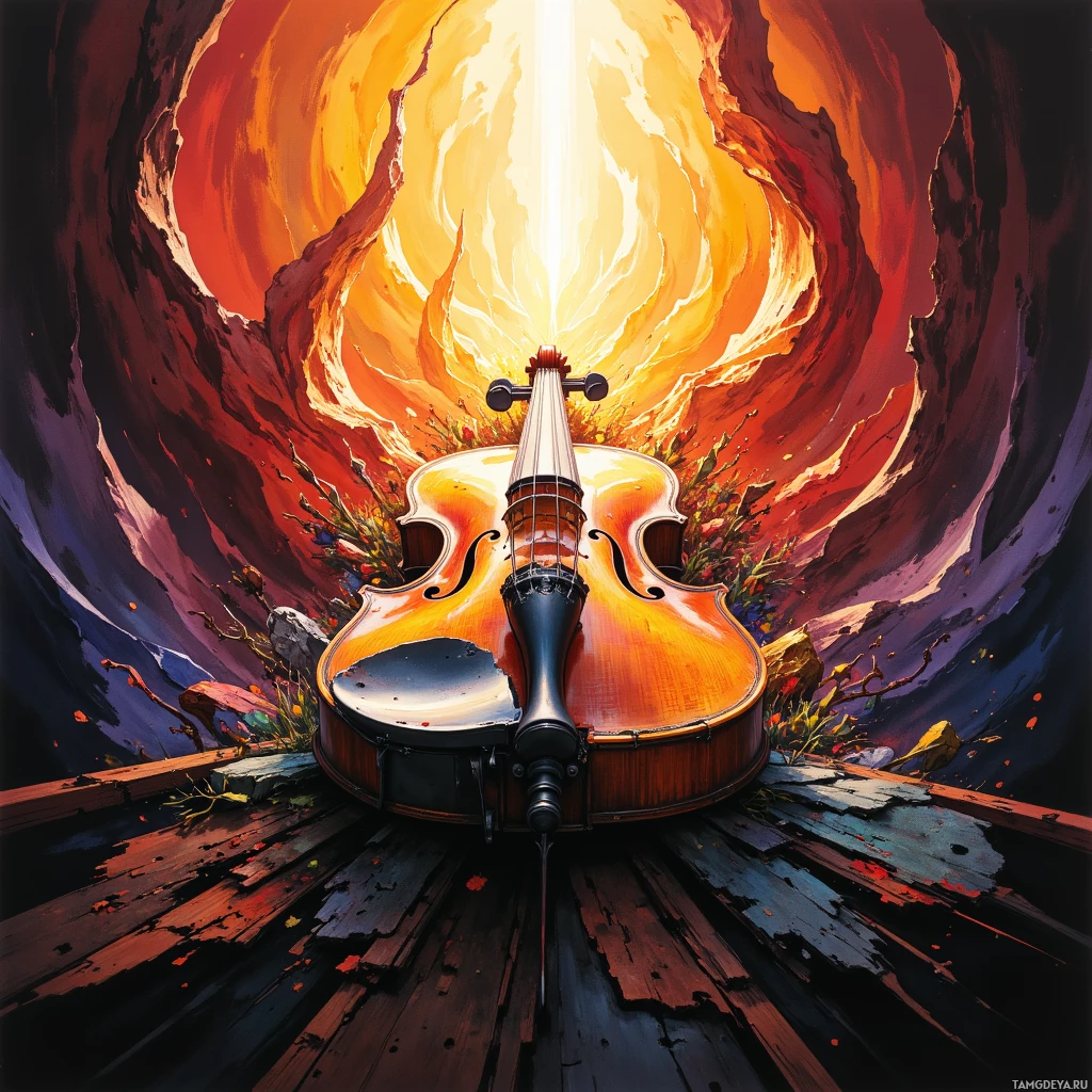 Semi-abstract image with many empty light space at center of beautiful background, that is suitable for the post:  In the rusted hum of my broken violin, I hear the applause of ghosts who never applauded.