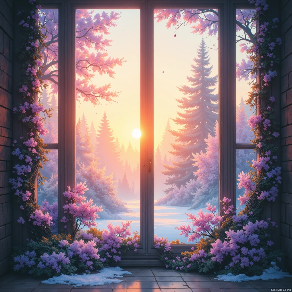 Semi-abstract image with many empty light space at center of beautiful background, that is suitable for the post:  My heart feels a sunrise on a glass window, bright and fragile, believing tomorrow will melt the last frost.