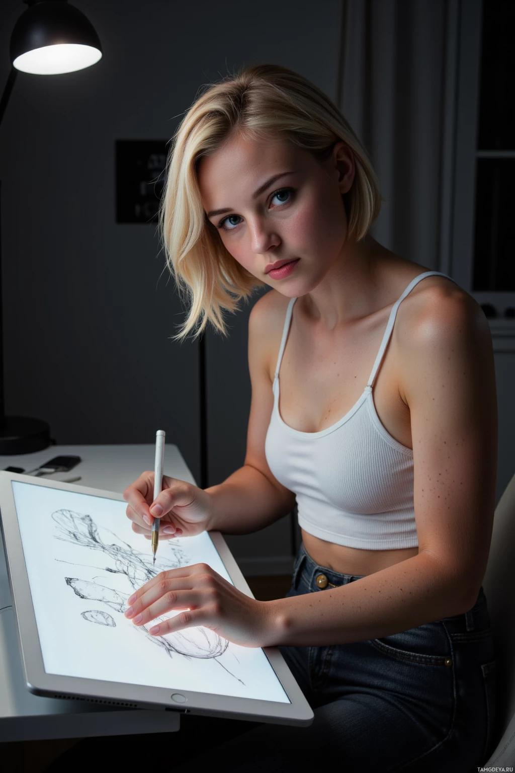 Человек рисует на планшете стилусом.