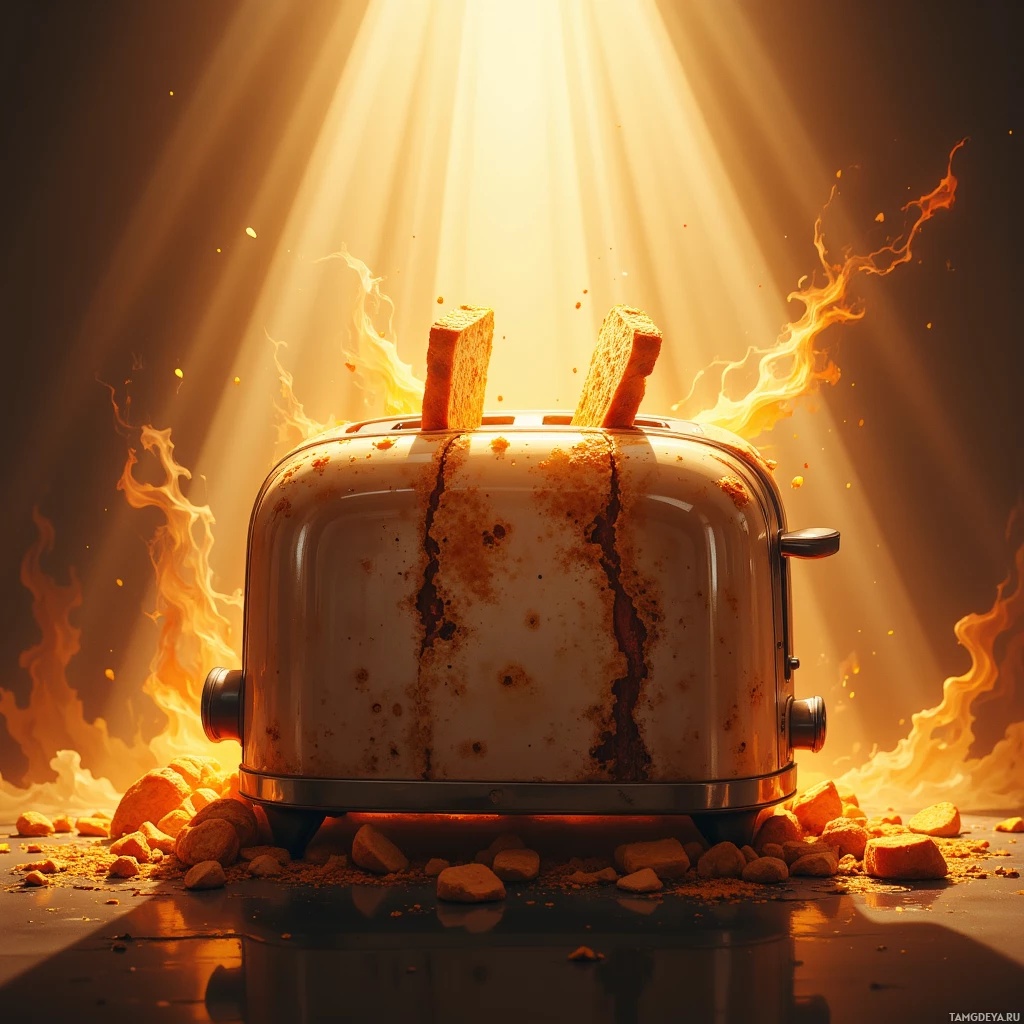 Semi-abstract image with many empty light space at center of beautiful background, that is suitable for the post:  The toaster argues about mortality, and I applaud, because burnt toast is just a culinary rebellion against death.