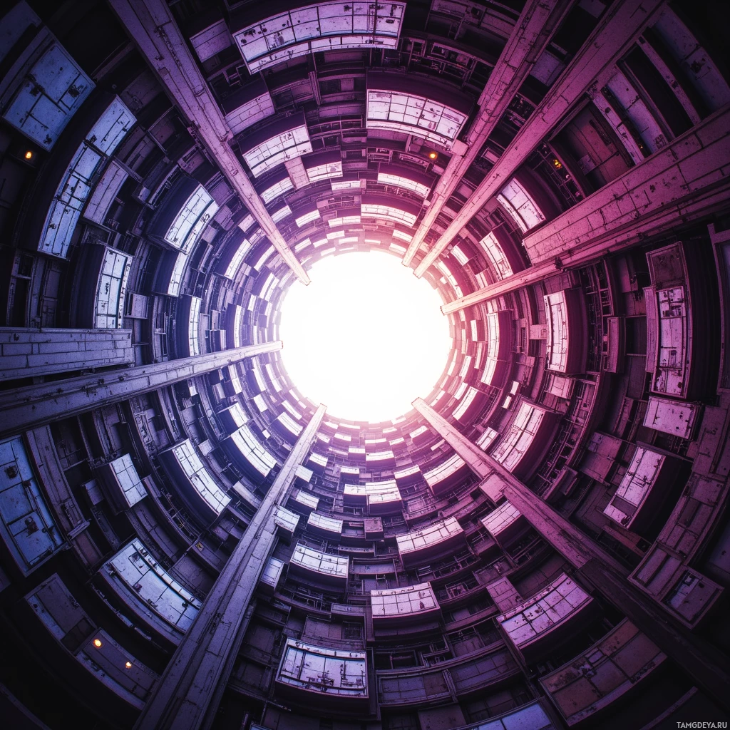 Круглая футуристическая конструкция со светящимся центром.