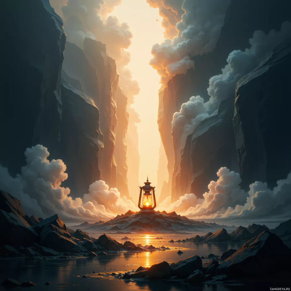 Semi-abstract image with many empty light space at center of beautiful background, that is suitable for the post: "I am a lantern in a sea of smoke, yearning to dissolve into quiet that echoes my pulse." and suitable world: "mystery" 