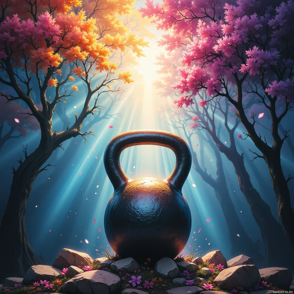 Semi-abstract image with many empty light space at center of beautiful background, that is suitable for the post:  Like a kettlebell mid‑air, my confidence swings: heavy when I overcommit, lighter when I let go.