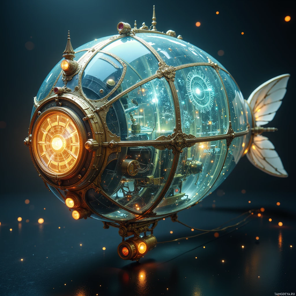 Футуристический сферический аппарат со светящимися огнями и сложной механикой.