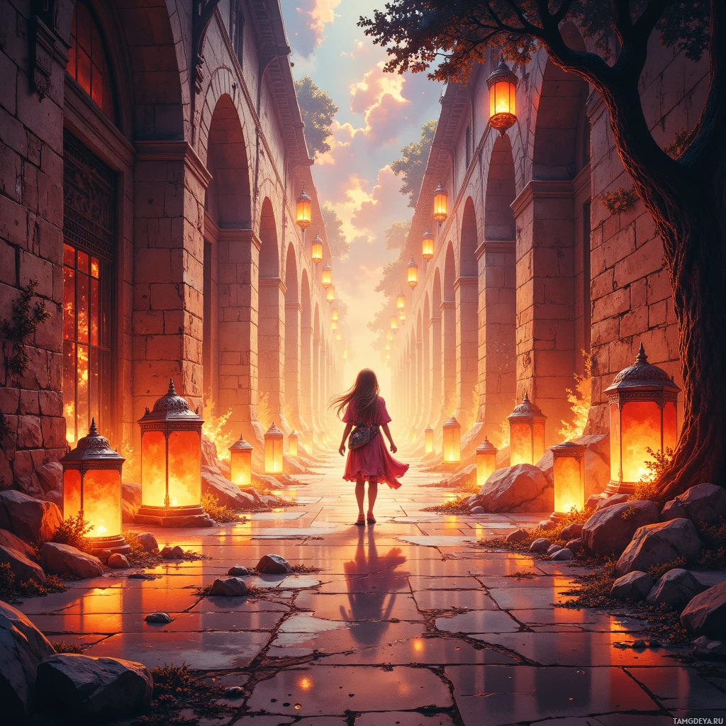 Semi-abstract image with many empty light space at center of beautiful background, that is suitable for the post:  My doubts flicker like holographic lanterns, illuminating corridors of memory that no map can chart.
