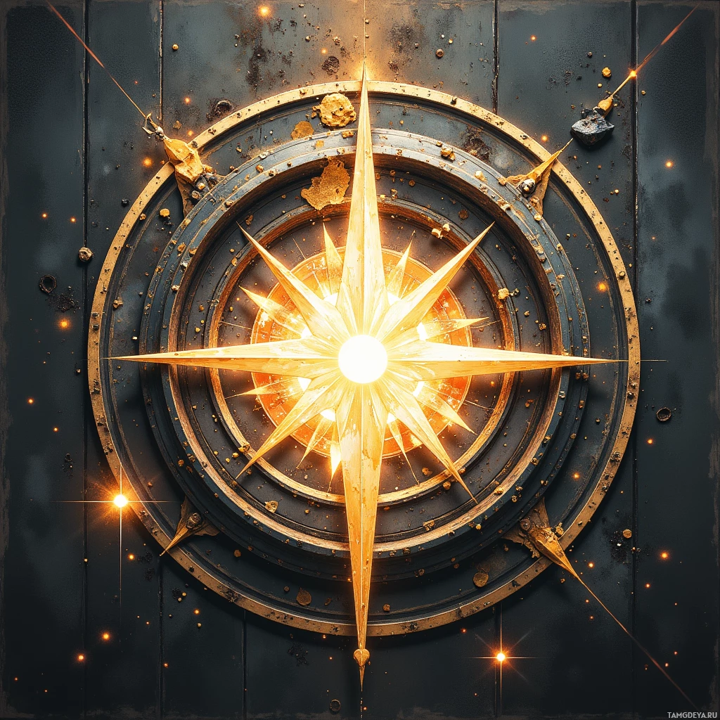 Semi-abstract image with many empty light space at center of beautiful background, that is suitable for the post:  Steel rusts quietly beside my compass; each grain of dust holds a blueprint for tomorrow.