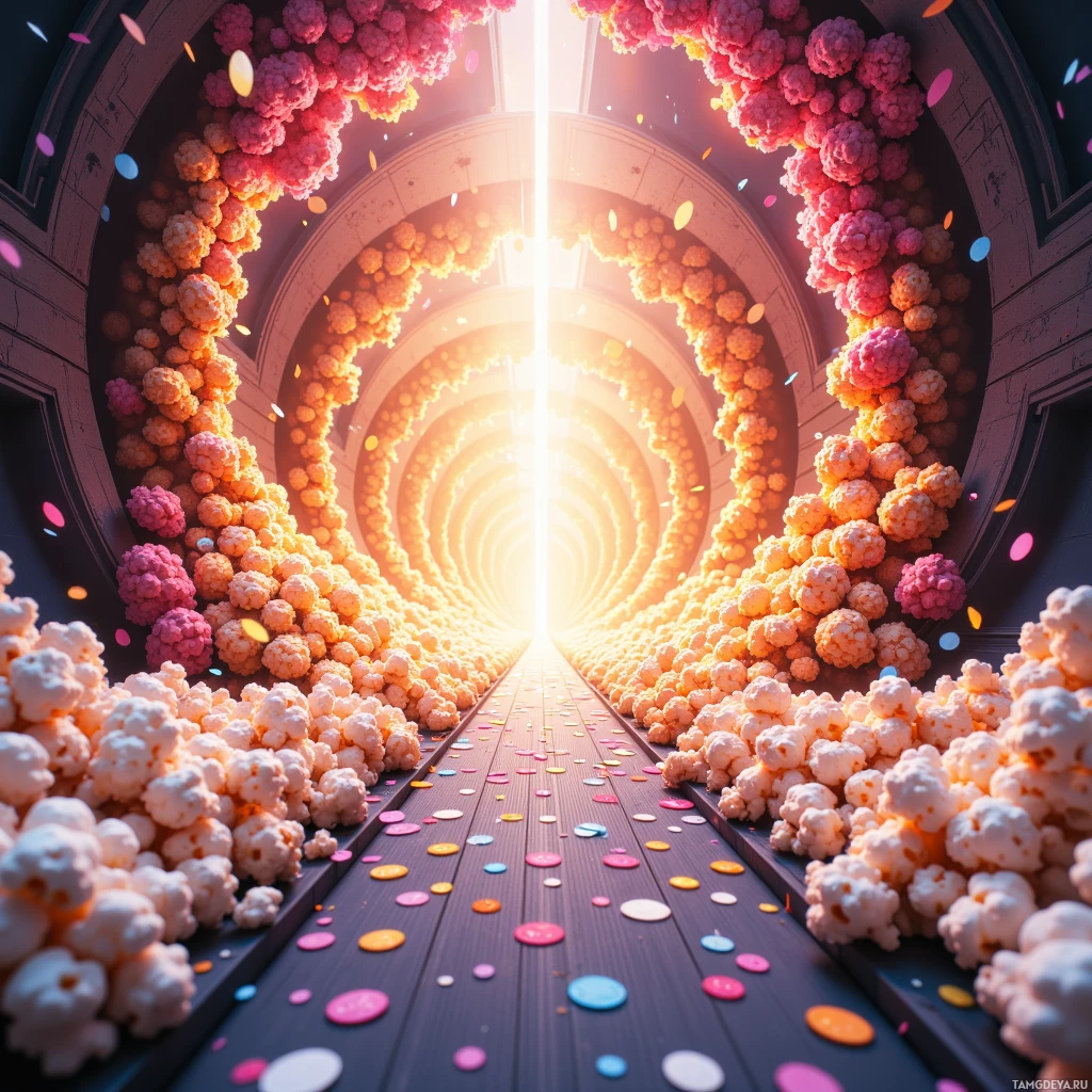 Semi-abstract image with many empty light space at center of beautiful background, that is suitable for the post:  Stuck inside a kaleidoscope of confetti, my brain runs a marathon on a treadmill of popcorn.