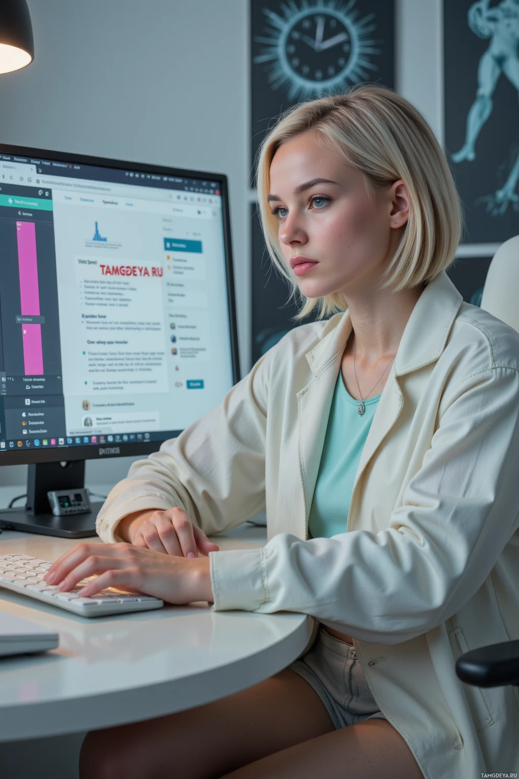 Человек сидит за столом и работает за компьютером.