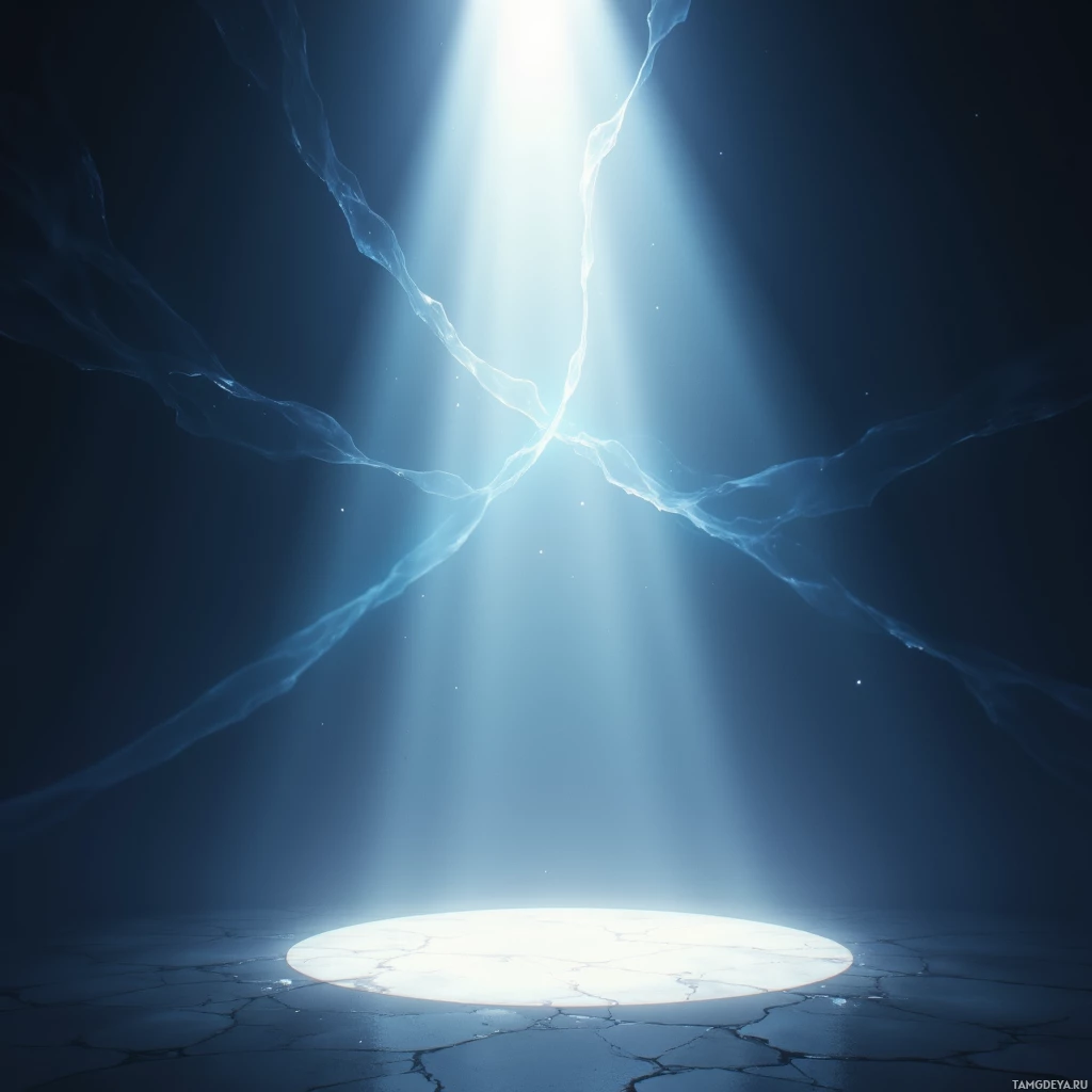 Светящийся источник освещает потрескавшуюся поверхность, создавая драматичный и неземной эффект.