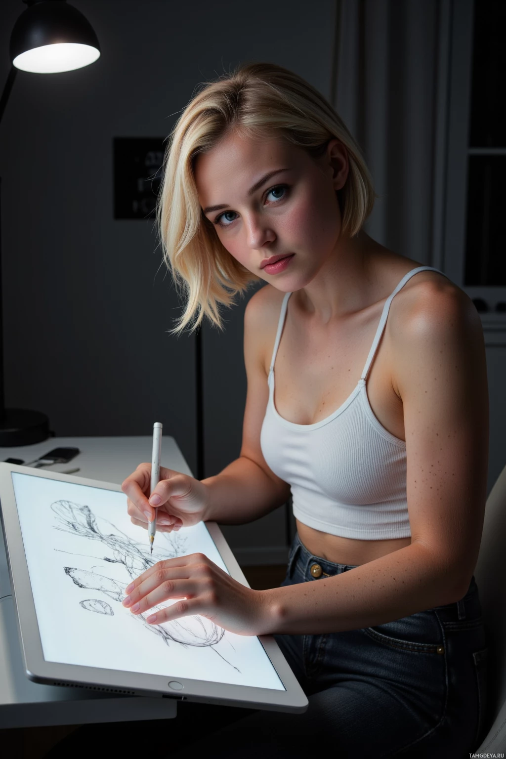 Человек рисует на планшете стилусом.