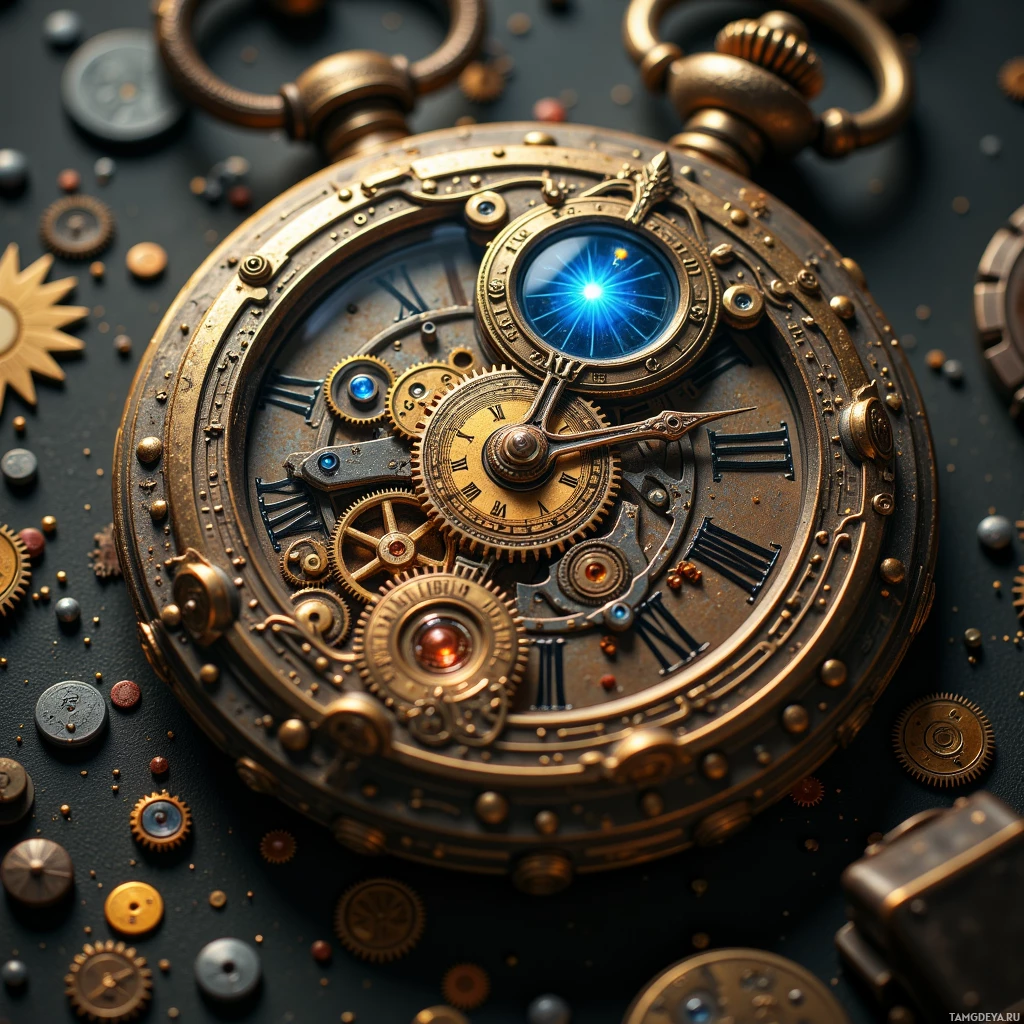 Изысканные карманные часы с множеством деталей и замысловатыми шестерёнками, украшенные римскими цифрами.