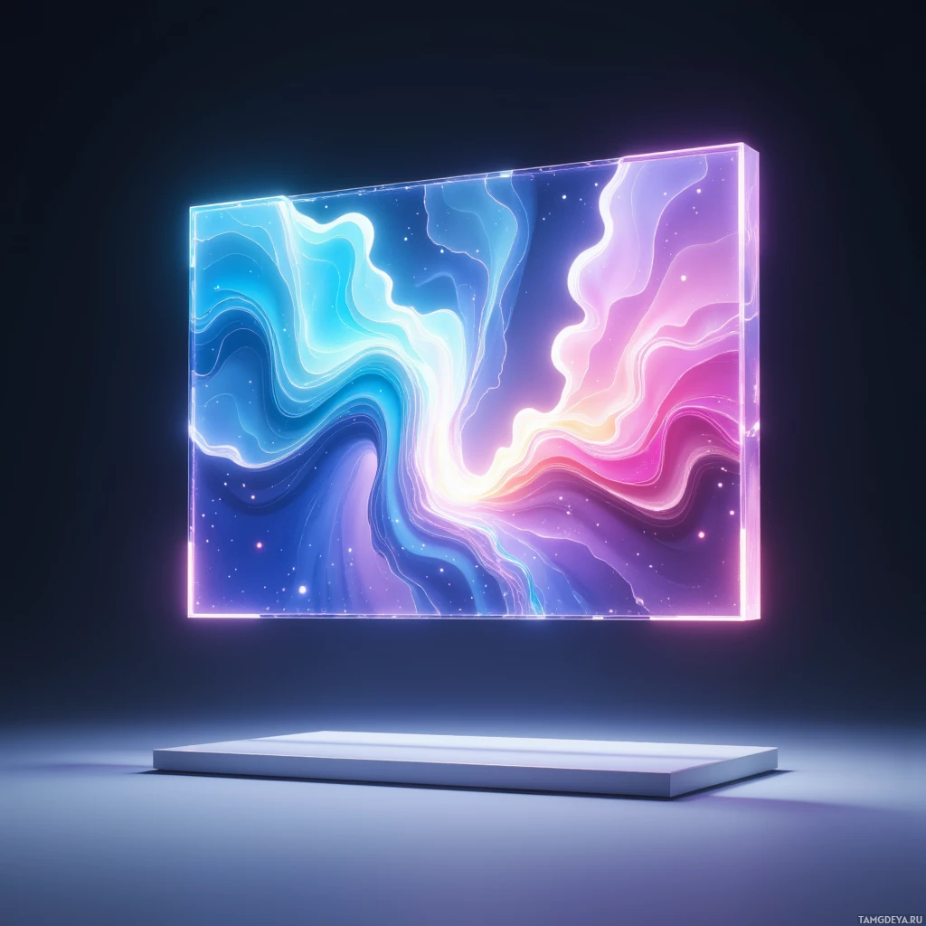 Светящийся, абстрактный, красочный волнообразный узор в прямоугольной рамке.