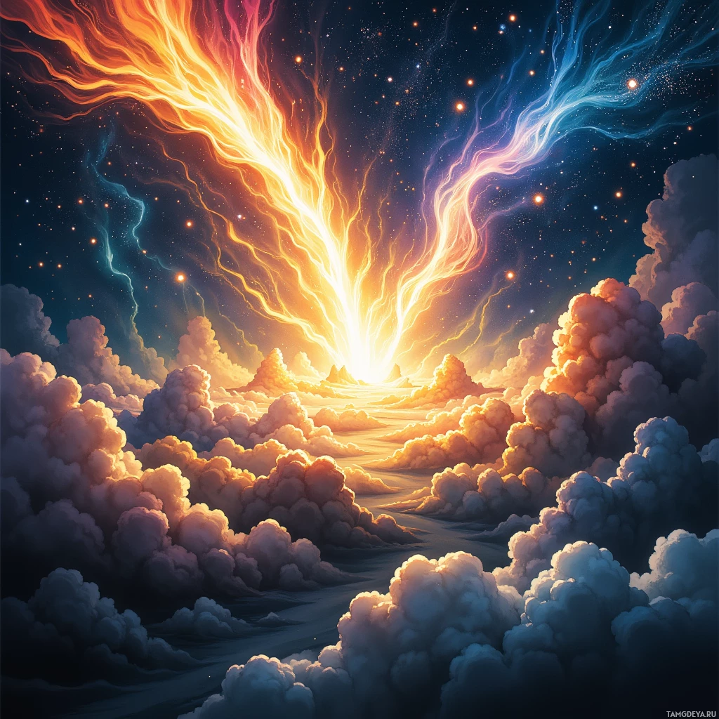 Semi-abstract image with many empty light space at center of beautiful background, that is suitable for the post:  Each triumph is a fleeting comet, leaving me with a trail of invisible doubts.