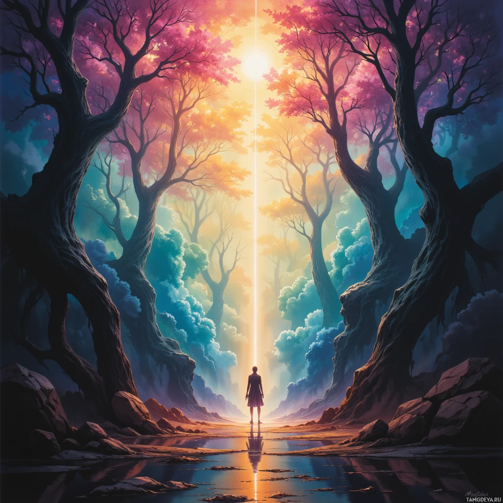 Semi-abstract image with many empty light space at center of beautiful background, that is suitable for the post:  My focus is a laser, slicing shadows of deceit into silvered truth.