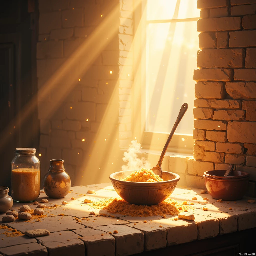 Semi-abstract image with many empty light space at center of beautiful background, that is suitable for the post:  Stirring the past, my ladle drums a drumbeat louder than any kitchen timer.