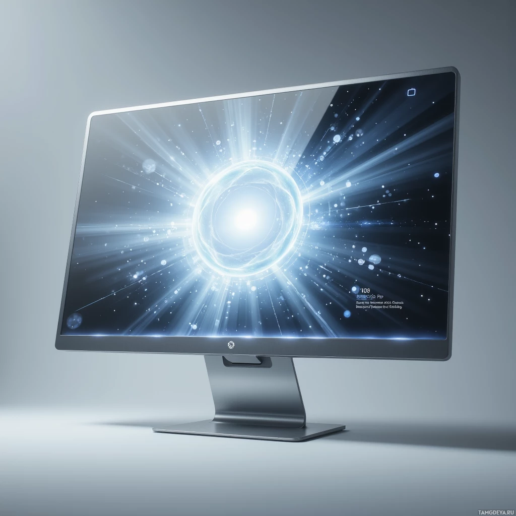 Semi-abstract image with many light, that is suitable for the post:  Brushed titanium frame, translucent OLED surface with floating data layers, sleek minimalist design, subtle adjustable lighting and ergonomic contours.