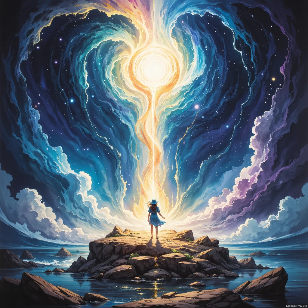 Semi-abstract image with many empty light space at center of beautiful background, that is suitable for the post:  The world spins; I’m the steady watchtower, watching chaos roll like waves that never touch my roots.