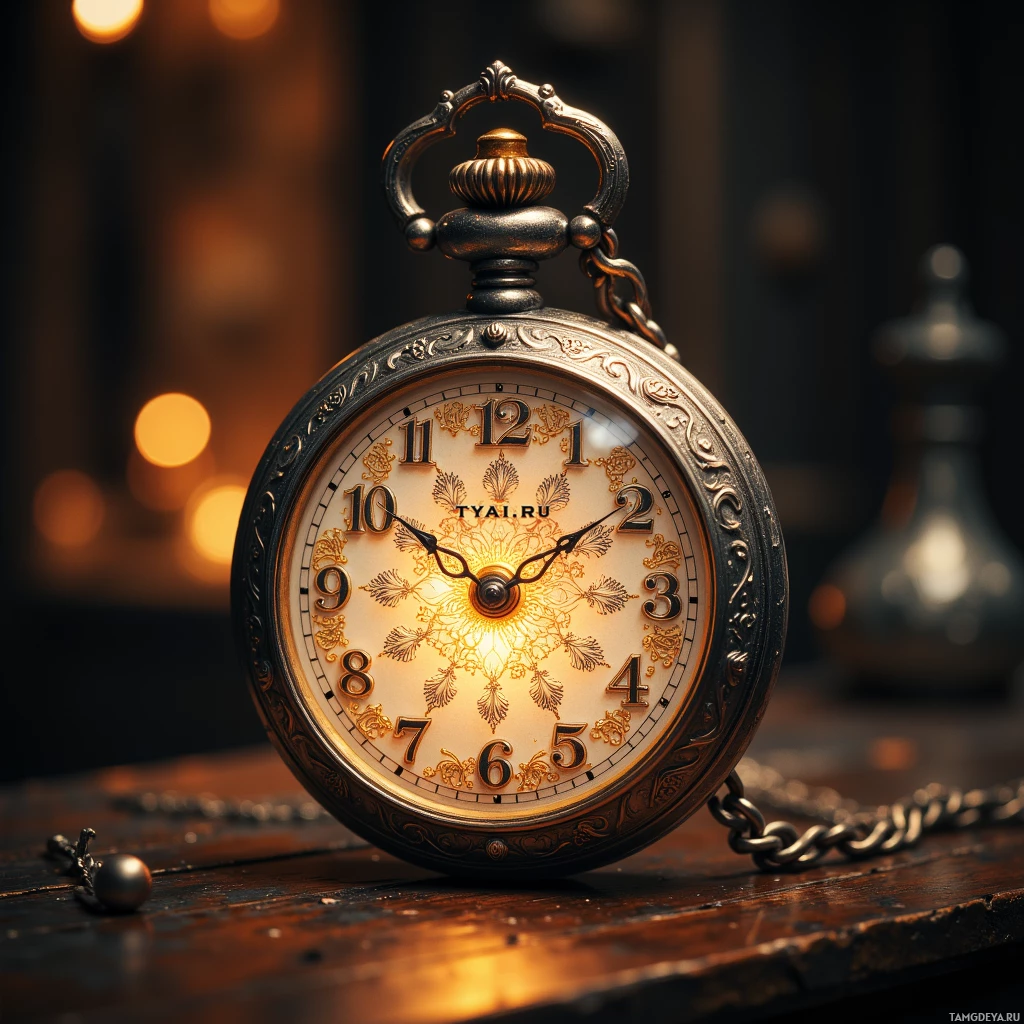 Semi-abstract image with many light, that is suitable for the post:  silver pocket watch with a faint glowing aura, face etched with delicate silver vines, polished brass curved case, minimalist sleek design, warm metallic finish, subtle internal mechanism visible.