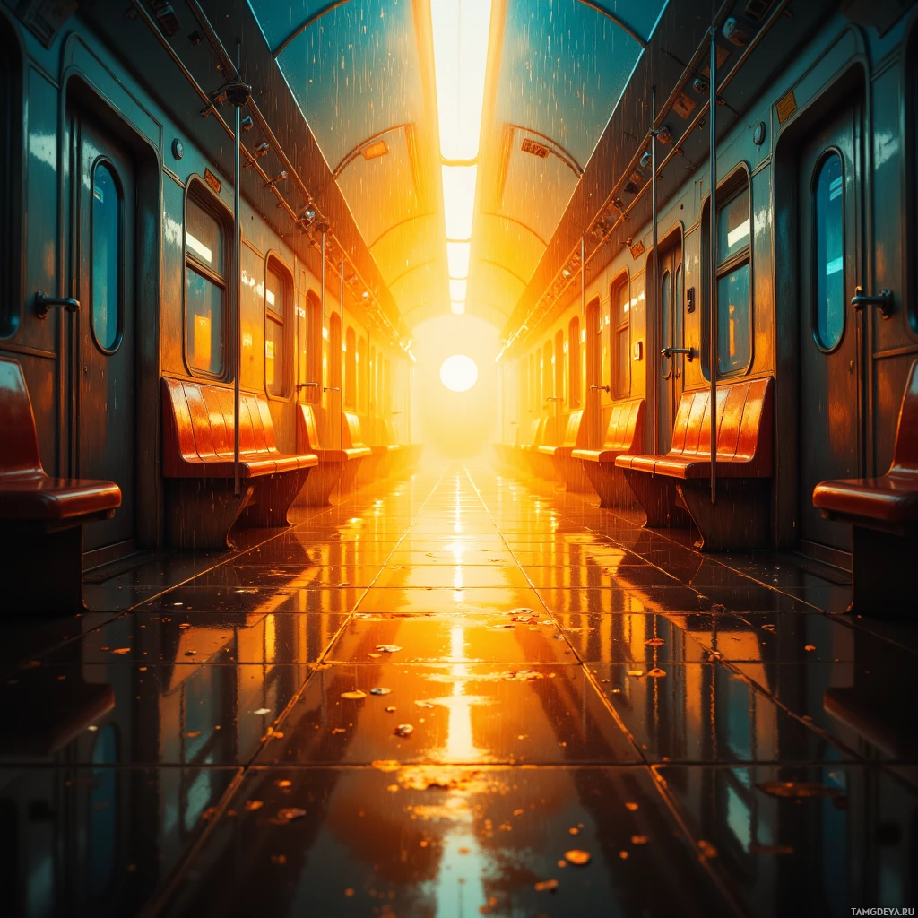 Semi-abstract image with many empty light space at center of beautiful background, that is suitable for the post:  I am a sunrise on a subway, bright, yet I long for a quiet pocket of rain.