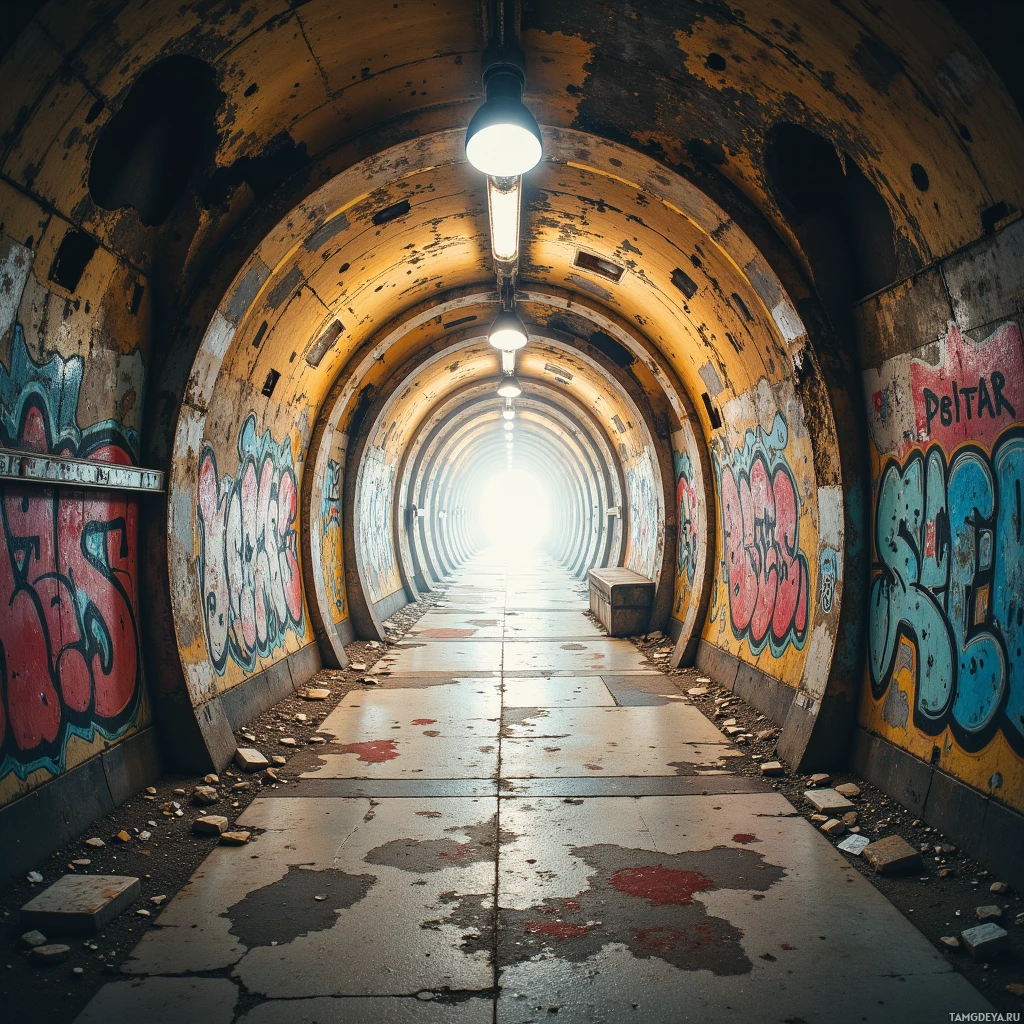 Semi-abstract image with many empty light space at center of beautiful background, that is suitable for the post:  Concrete echoes of forgotten graffiti narrate myths in rusted subway turnstiles.