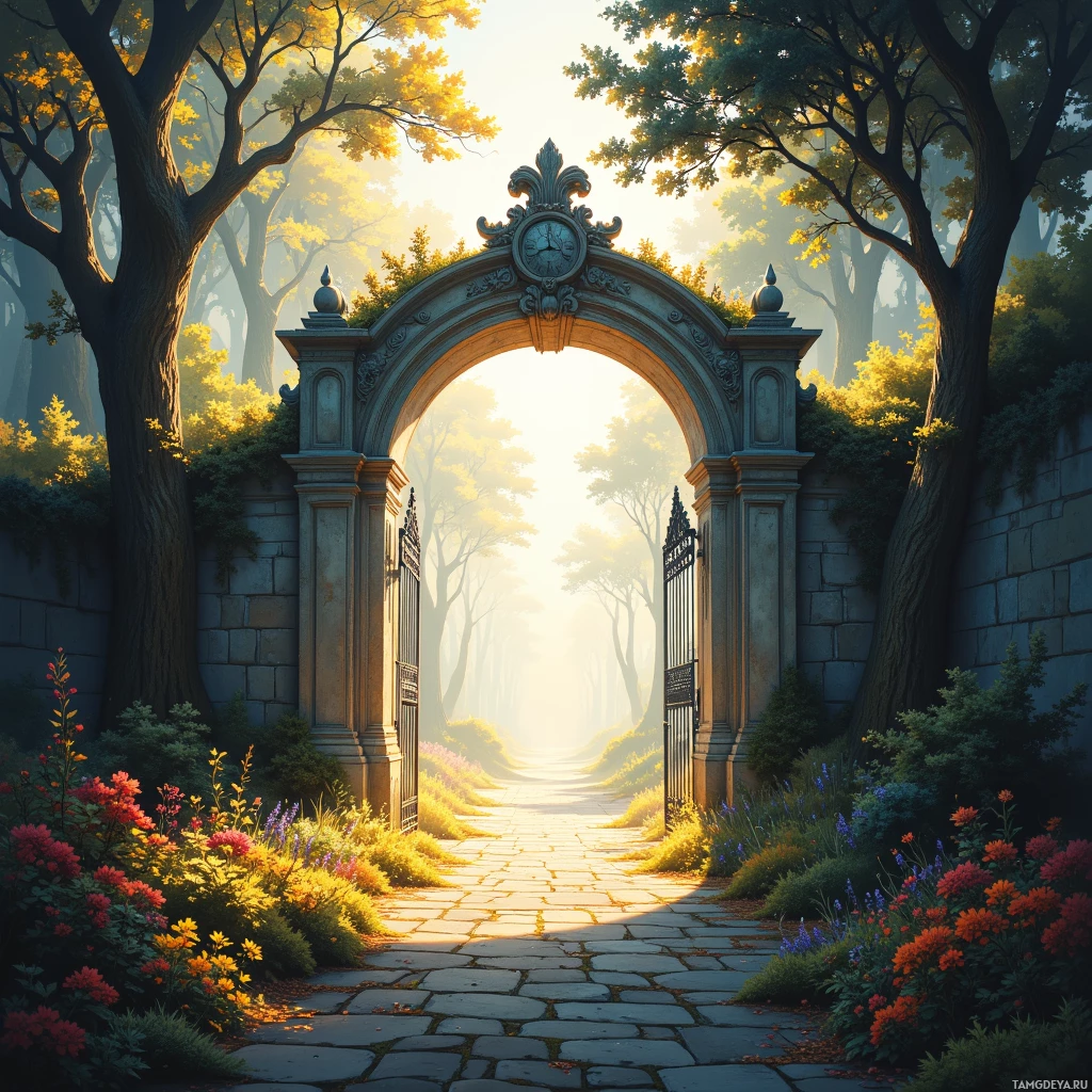 Semi-abstract image with many empty light space at center of beautiful background, that is suitable for the post:  The old iron gate refuses to creak, even when the wind whispers change.