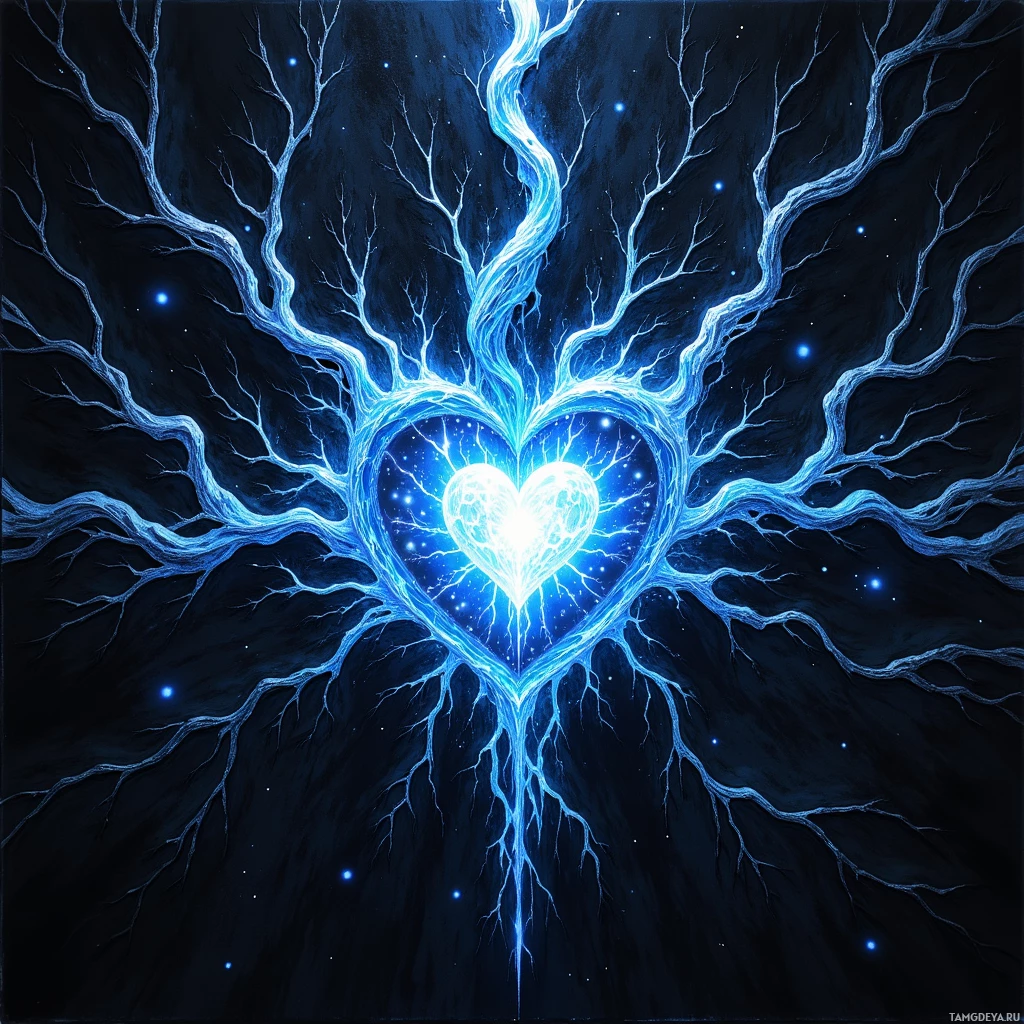 Semi-abstract image with many light, that is suitable for the post:  Polished obsidian panel etched with shifting sigils, phosphorescent blue-white branching lines swirling across its dark surface, centered around a glowing crystalline heart, all rendered in deep midnight glass with subtle iridescent accents.