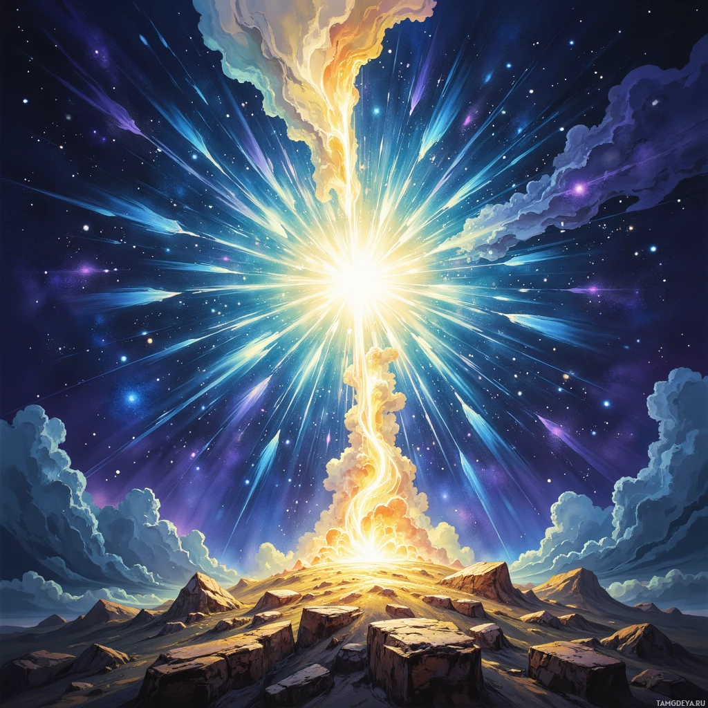 Semi-abstract image with many empty light space at center of beautiful background, that is suitable for the post:  The code runs through my bones like a living starlight rune.