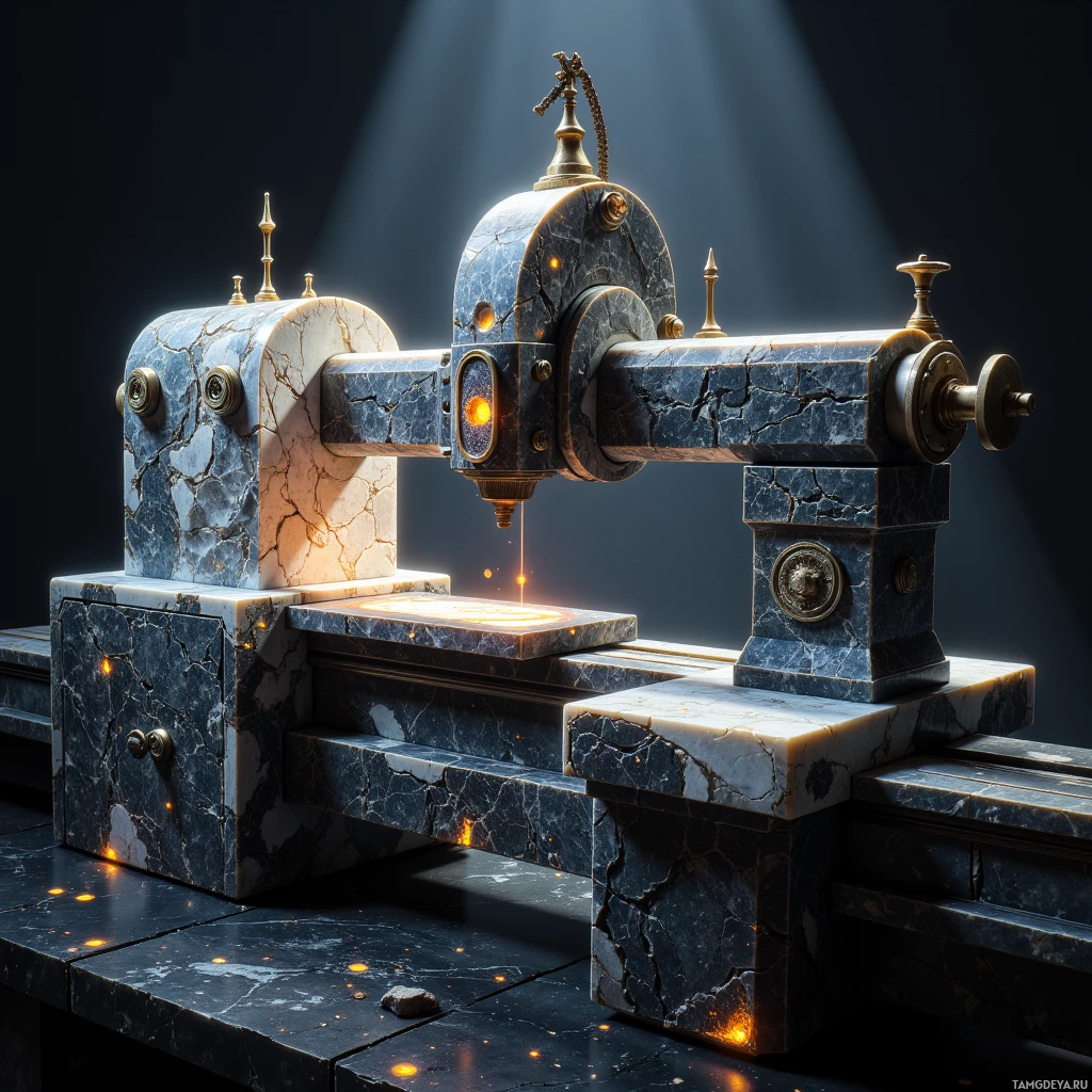 Мраморная скульптура с филигранной проработкой и светящимися элементами.