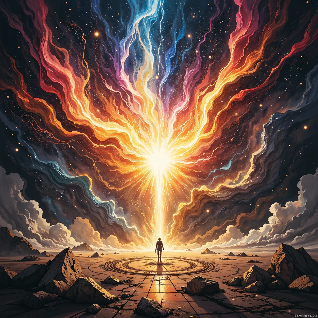 Semi-abstract image with many empty light space at center of beautiful background, that is suitable for the post:  I chart chaos on a compass of razor‑sharp wit, reckless fireworks, and forgotten comrades.