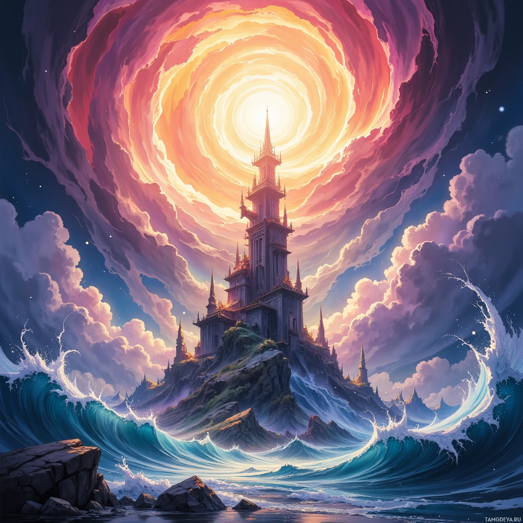 Semi-abstract image with many empty light space at center of beautiful background, that is suitable for the post:  The world spins; I’m the steady watchtower, watching chaos roll like waves that never touch my roots.