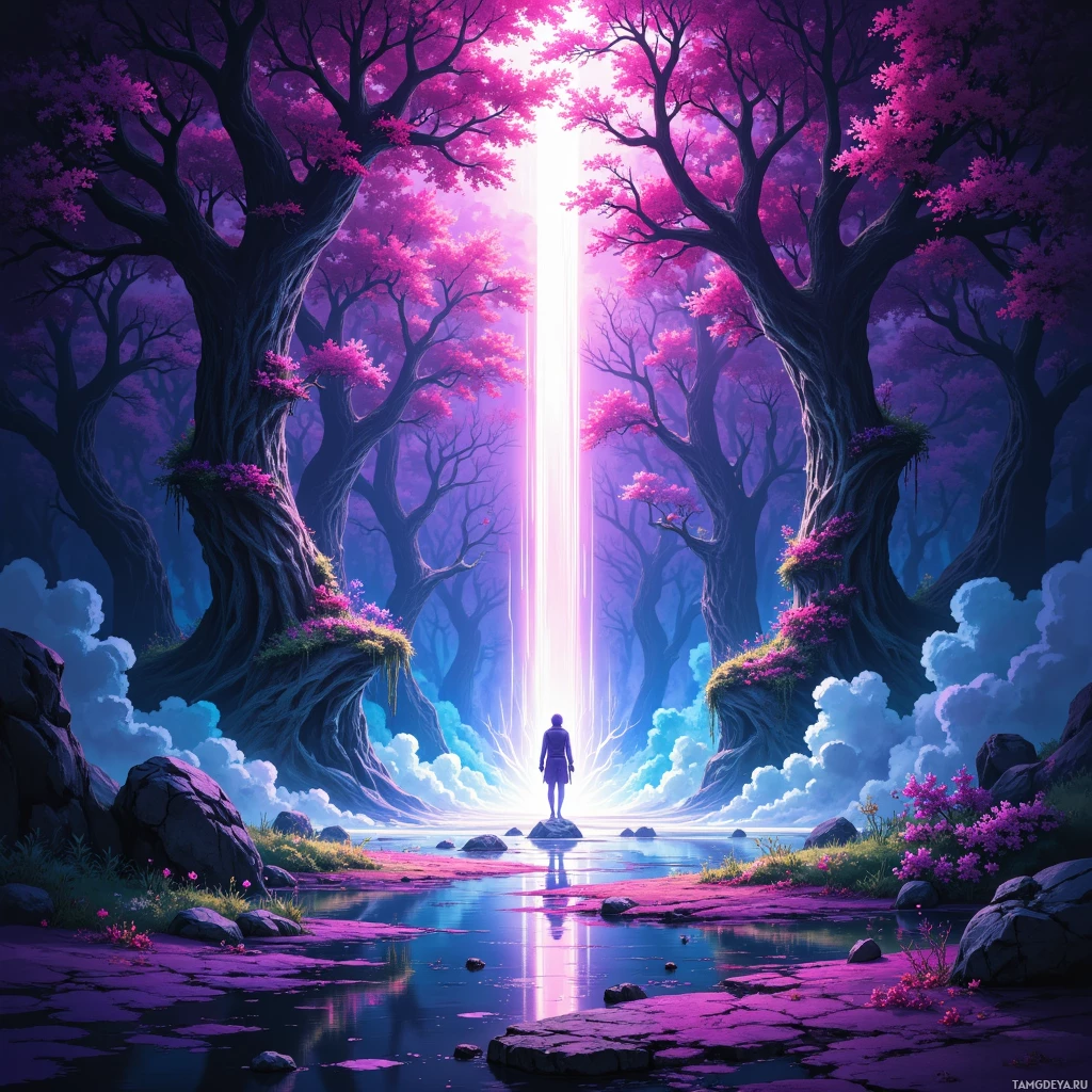 Semi-abstract image with many empty light space at center of beautiful background, that is suitable for the post:  In my dreams, the UI is a corrupted bitmap; every glitch is a boss that demands a perfect jump.